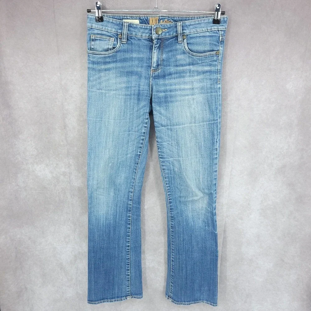 Kut From The Kloth Jeans Womens 8 Farrah Blue Baby Boot Cut Whiskered Denim